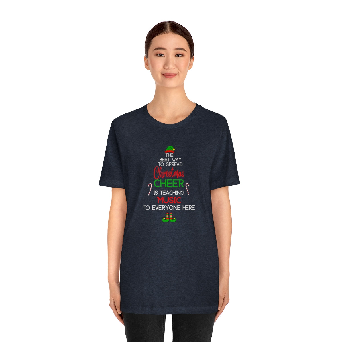 Spread Christmas Cheer Teacher TShirt for MUSIC TEACHERS; Unisex Jersey Short Sleeve Tee