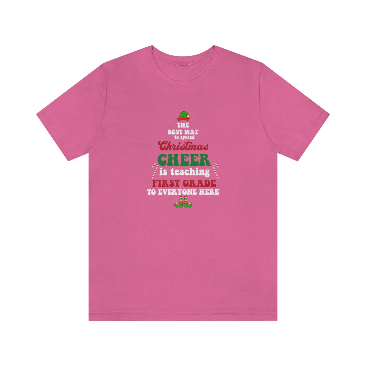 FIRST GRADE Teacher Christmas Shirt; Holiday Teacher; Retro Style Teacher Shirt; Gender Neutral Bella Canvas Jersey Short Sleeve Tshirt