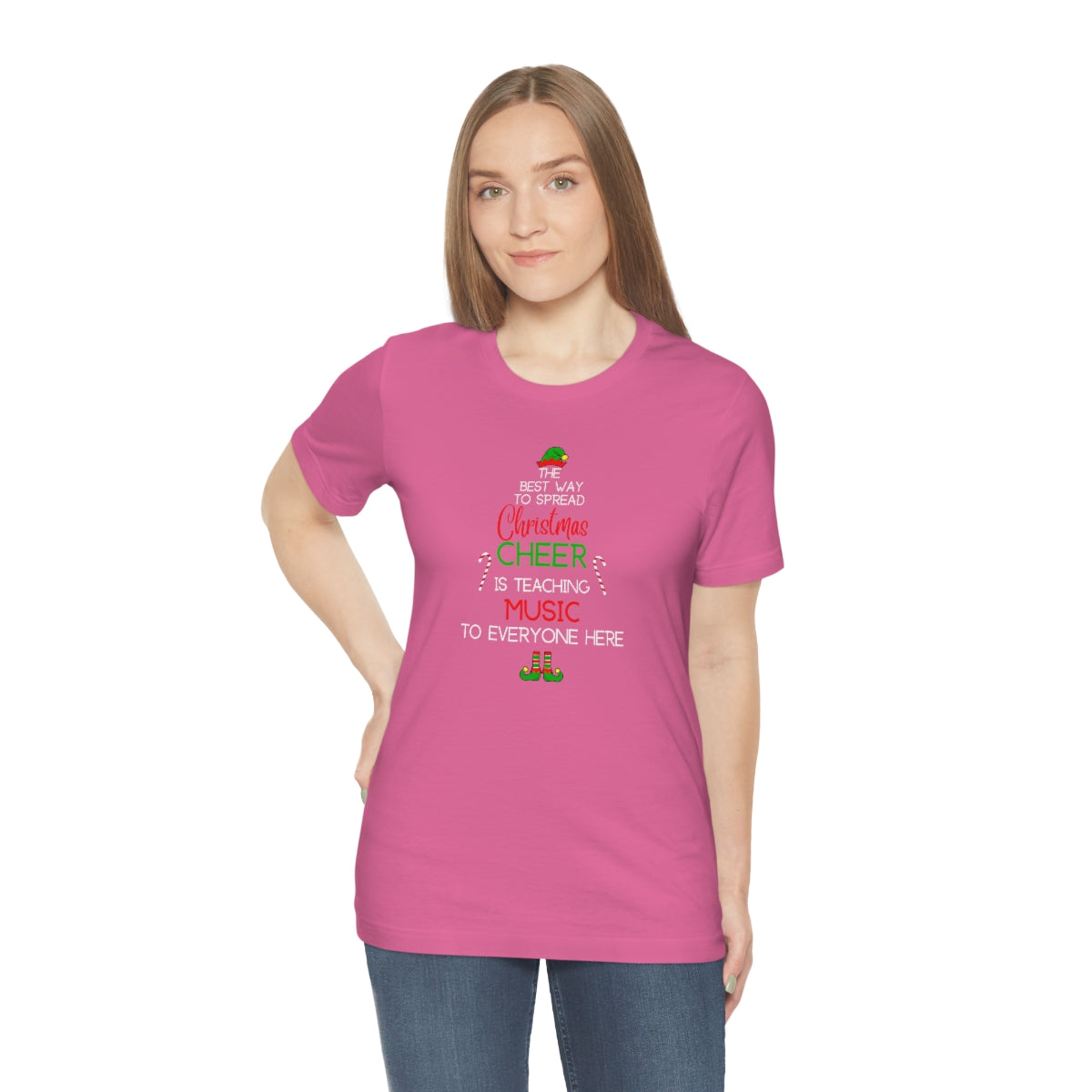 Spread Christmas Cheer Teacher TShirt for MUSIC TEACHERS; Unisex Jersey Short Sleeve Tee
