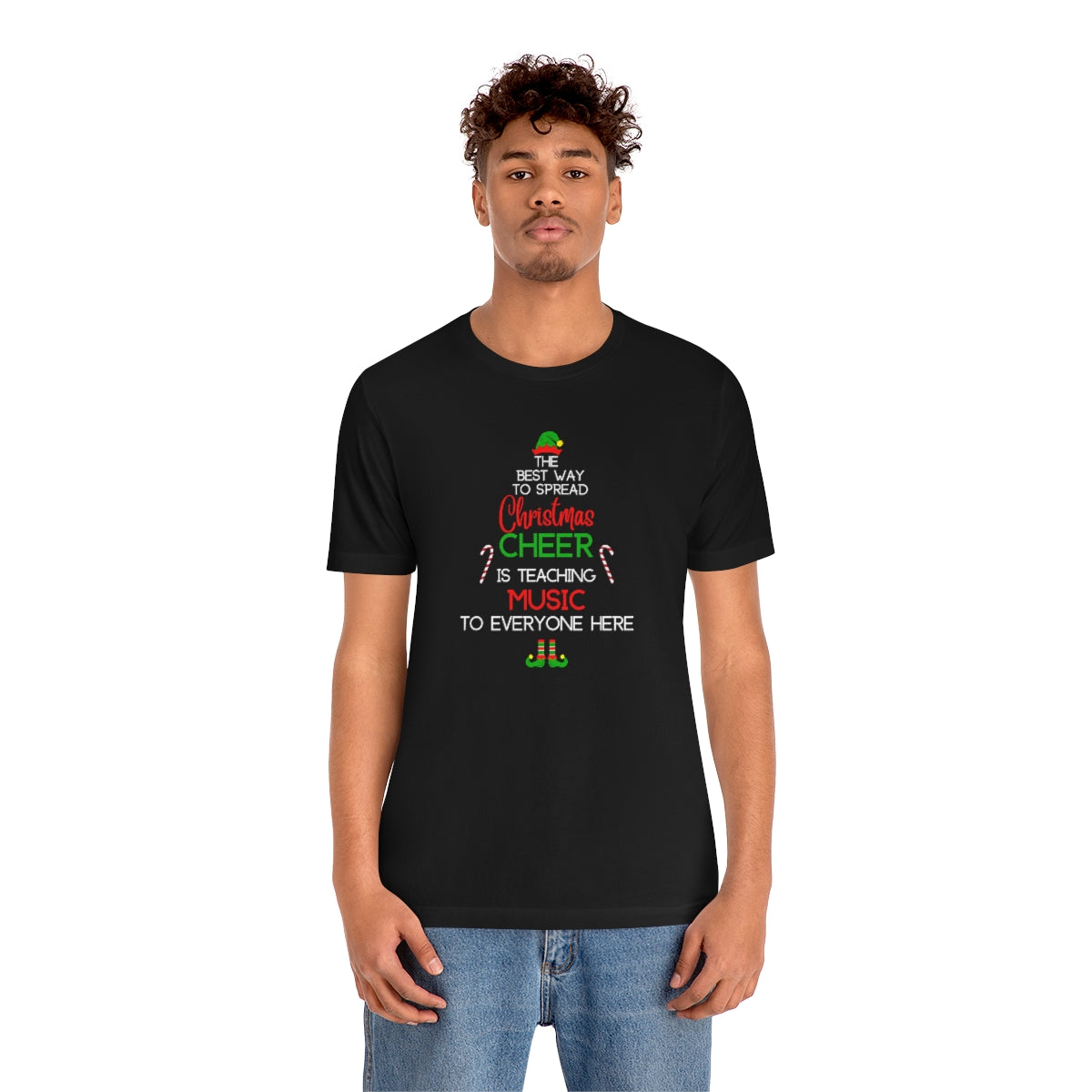 Spread Christmas Cheer Teacher TShirt for MUSIC TEACHERS; Unisex Jersey Short Sleeve Tee