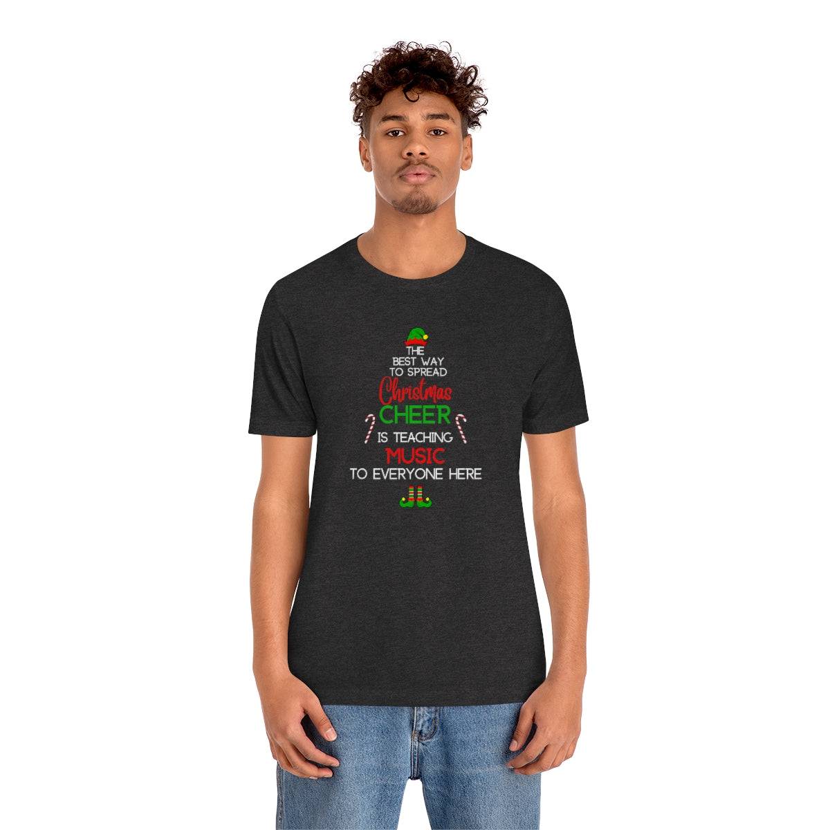 Spread Christmas Cheer Teacher TShirt for MUSIC TEACHERS; Unisex Jersey Short Sleeve Tee