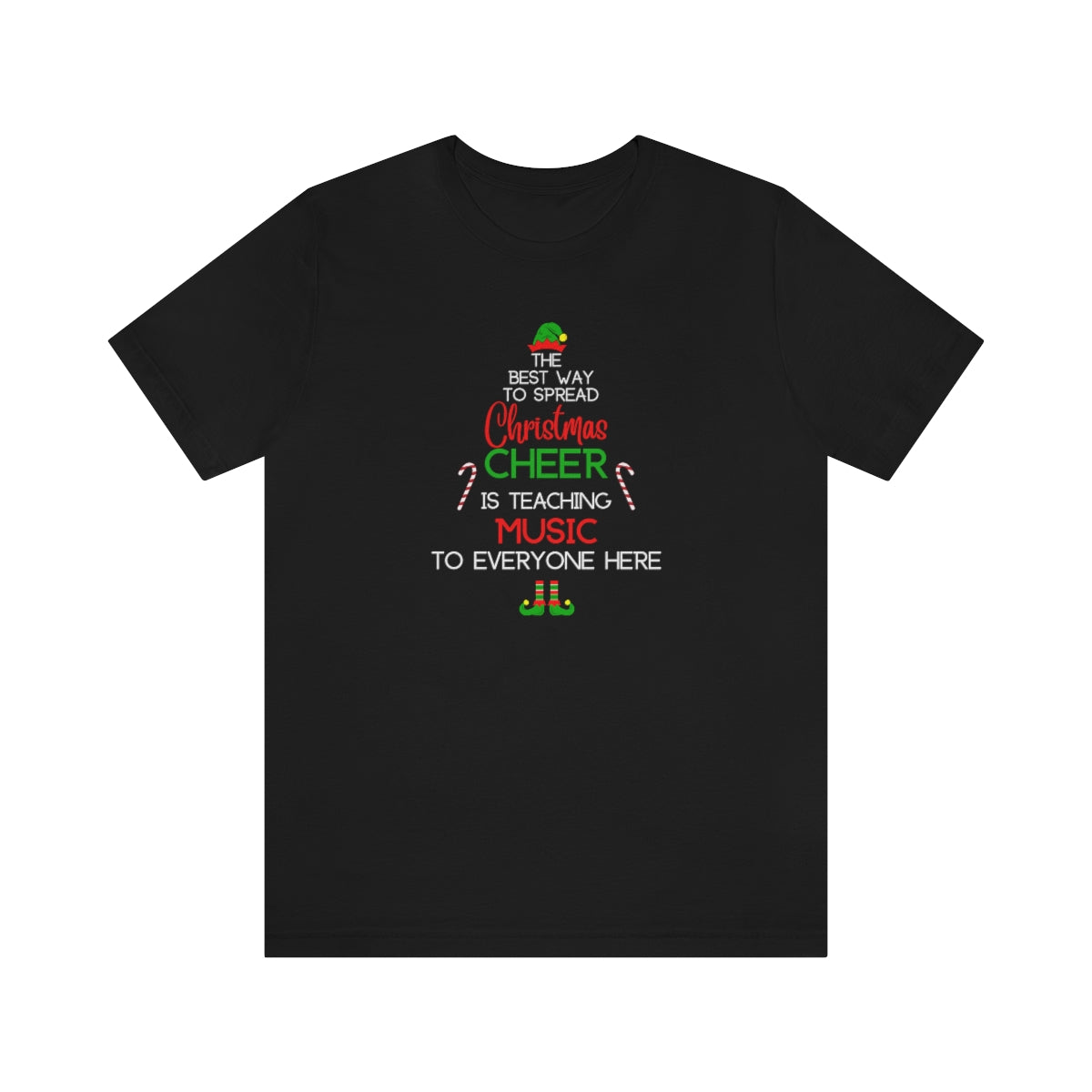 Spread Christmas Cheer Teacher TShirt for MUSIC TEACHERS; Unisex Jersey Short Sleeve Tee