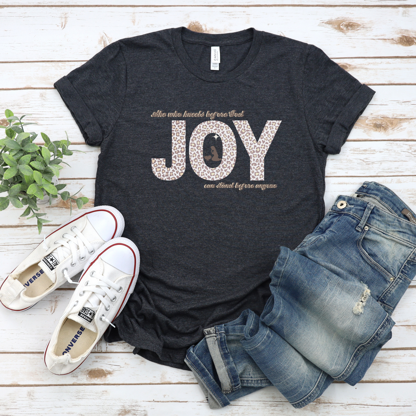 Christmas Joy leopard print tshirt with Nativity; Bella Canvas Unisex Jersey Short Sleeve Tee