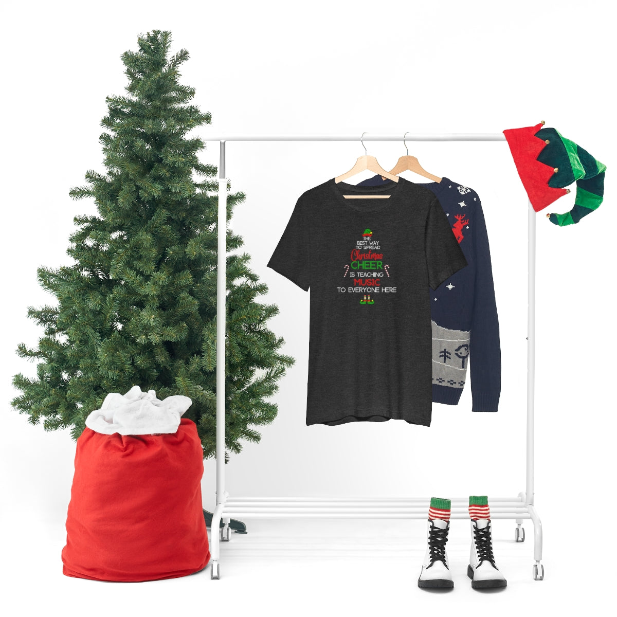 Spread Christmas Cheer Teacher TShirt for MUSIC TEACHERS; Unisex Jersey Short Sleeve Tee