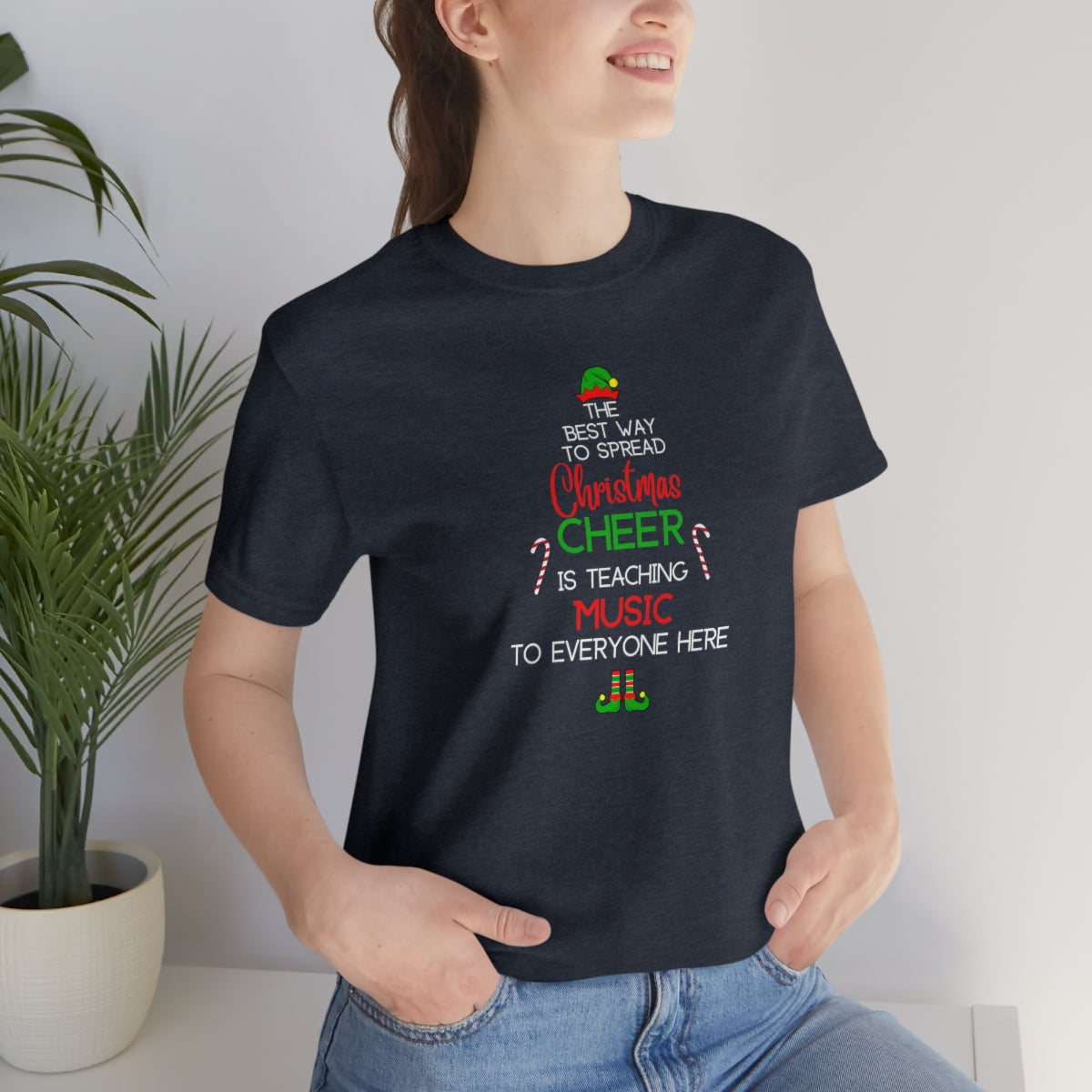 Spread Christmas Cheer Teacher TShirt for MUSIC TEACHERS; Unisex Jersey Short Sleeve Tee
