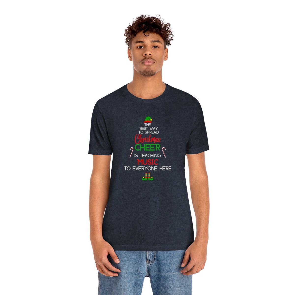 Spread Christmas Cheer Teacher TShirt for MUSIC TEACHERS; Unisex Jersey Short Sleeve Tee