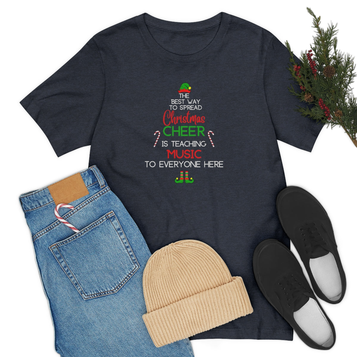 Spread Christmas Cheer Teacher TShirt for MUSIC TEACHERS; Unisex Jersey Short Sleeve Tee