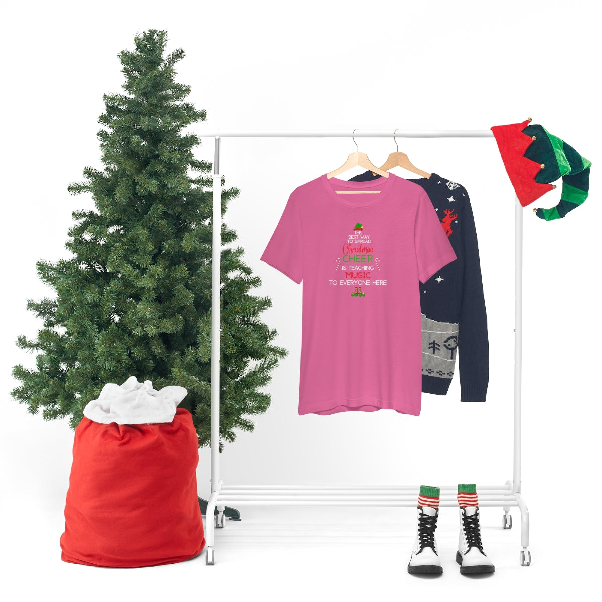Spread Christmas Cheer Teacher TShirt for MUSIC TEACHERS; Unisex Jersey Short Sleeve Tee