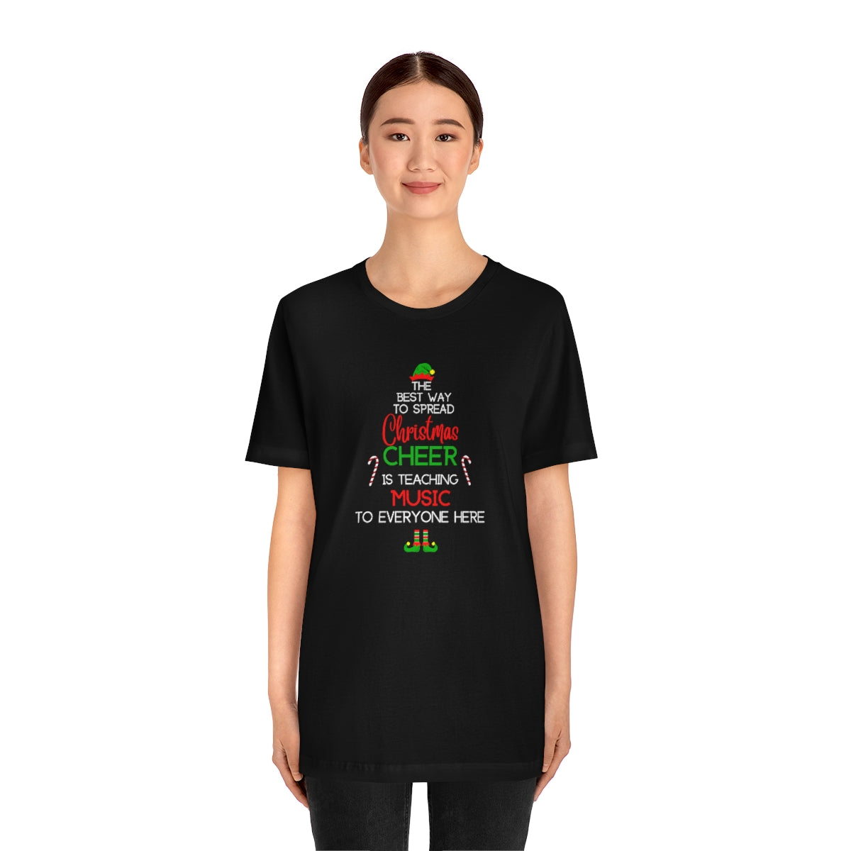 Spread Christmas Cheer Teacher TShirt for MUSIC TEACHERS; Unisex Jersey Short Sleeve Tee