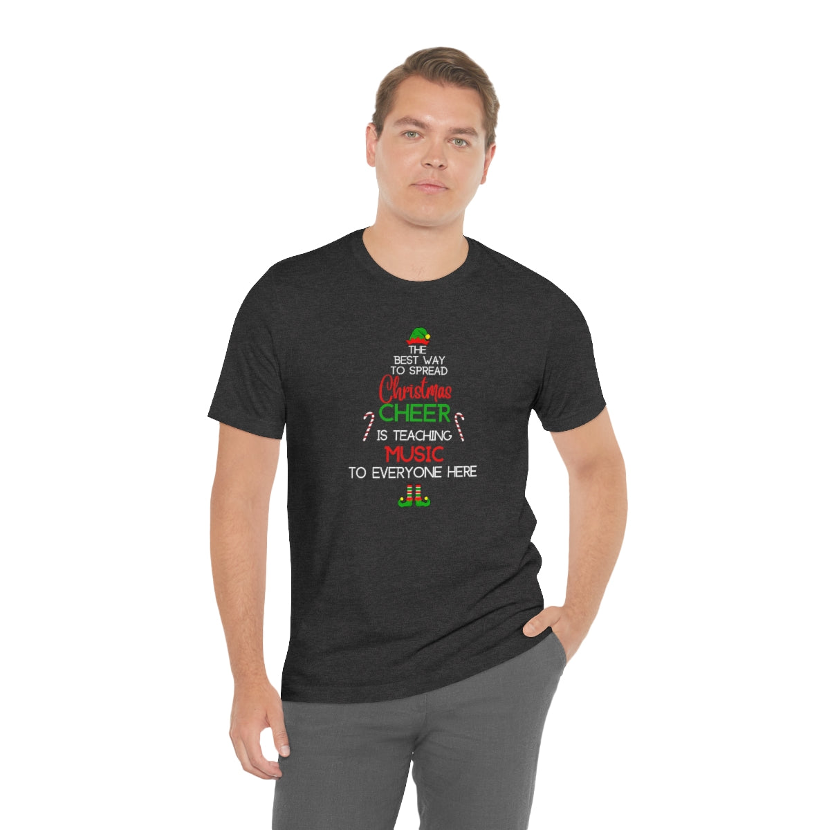 Spread Christmas Cheer Teacher TShirt for MUSIC TEACHERS; Unisex Jersey Short Sleeve Tee