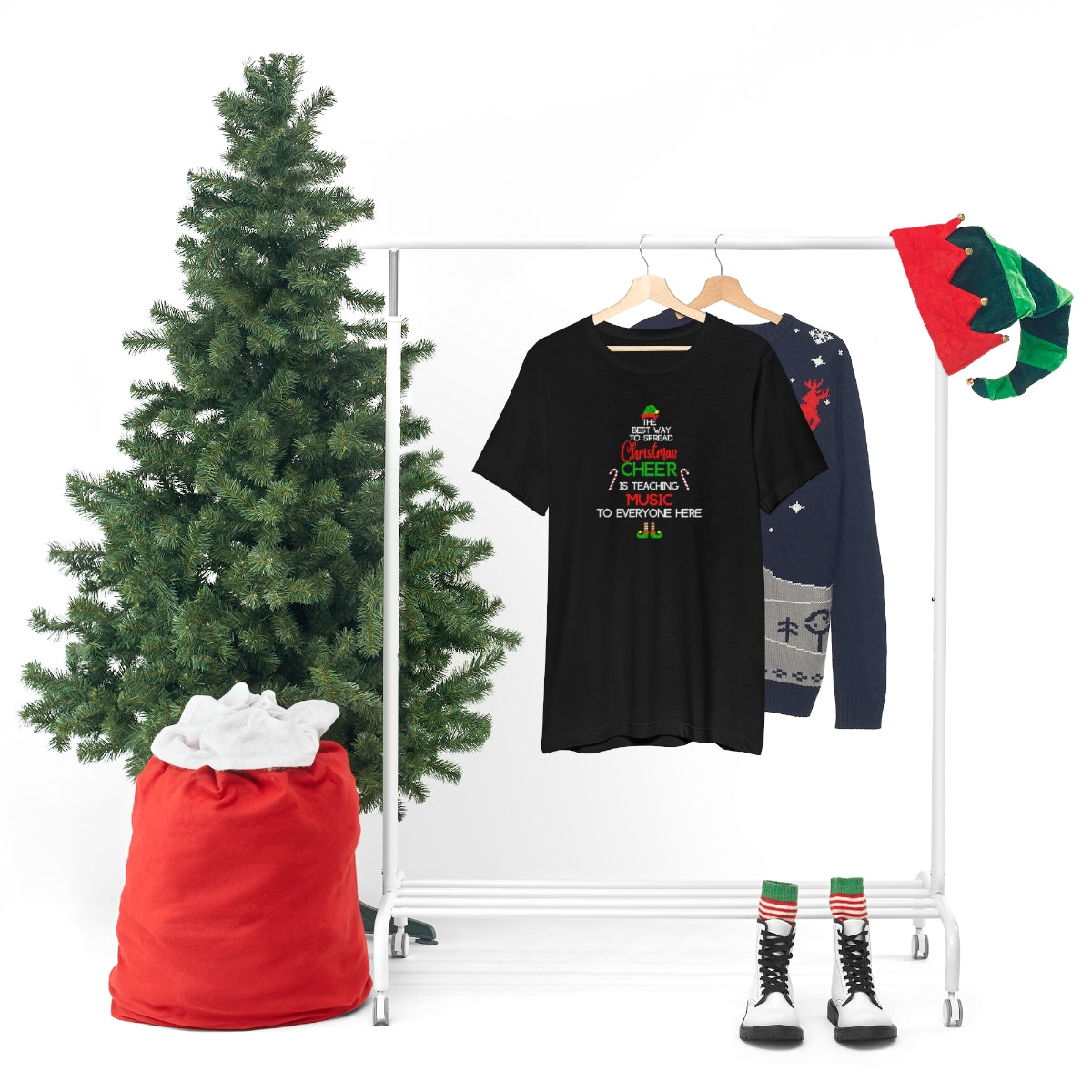 Spread Christmas Cheer Teacher TShirt for MUSIC TEACHERS; Unisex Jersey Short Sleeve Tee