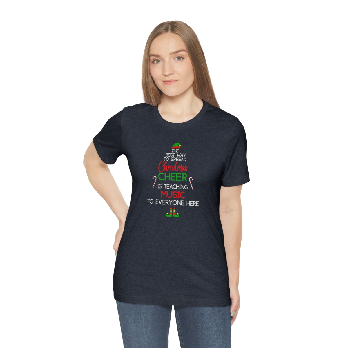 Spread Christmas Cheer Teacher TShirt for MUSIC TEACHERS; Unisex Jersey Short Sleeve Tee