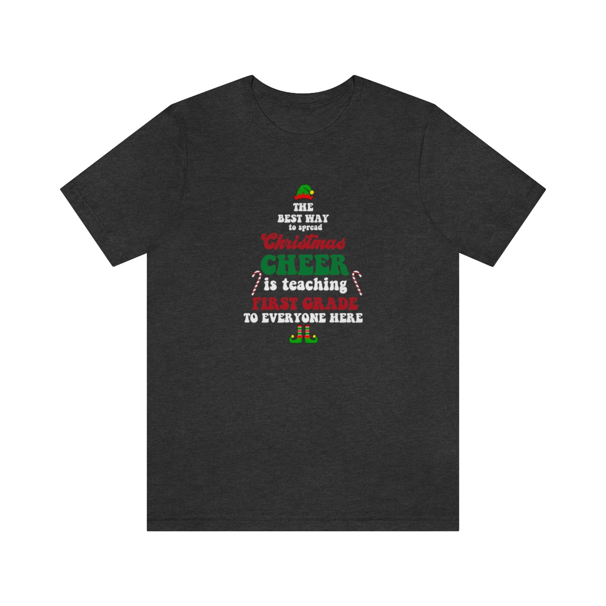 FIRST GRADE Teacher Christmas Shirt; Holiday Teacher; Retro Style Teacher Shirt; Gender Neutral Bella Canvas Jersey Short Sleeve Tshirt