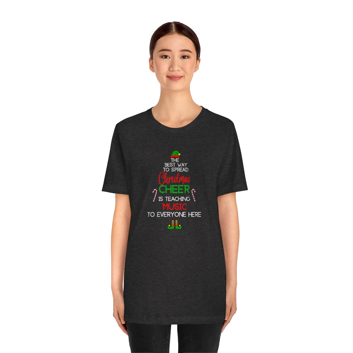 Spread Christmas Cheer Teacher TShirt for MUSIC TEACHERS; Unisex Jersey Short Sleeve Tee